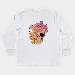 Filigree Skull With Flower Yellow to Pink Fade Original Art Kids Long Sleeve T-Shirt